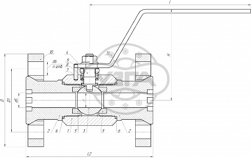 Кран шаровой разборный трехсоставной фланцевый Dn20 Pn63 12Х18Н10Т 11нж45п