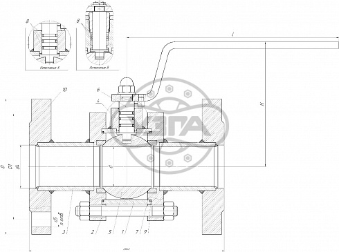 Кран шаровой разборный трехсоставной стяжной конструкции фланцевый Dn100 Pn25 09Г2С 11лс45п